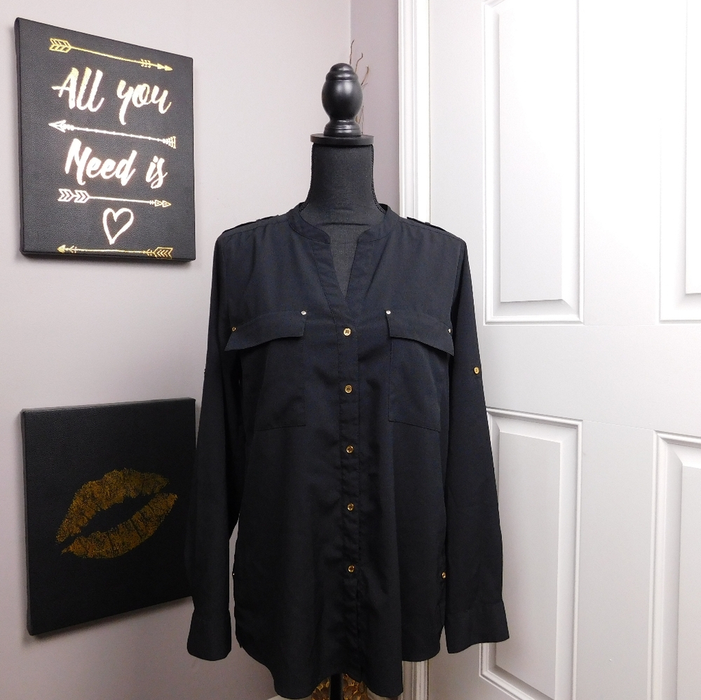 Calvin Klein Black Button Down Blouse - image 1
